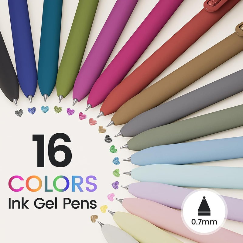 Jimmidda Colorful Gel Pens - 16 Pcs Colored Ink Pens Coloring | 0.7MM Smooth Writing Medium Point - Quick Drying Retractable Colored Pen for Journaling Note Taking (Vintage + Morandi - 16Pcs - Image 2